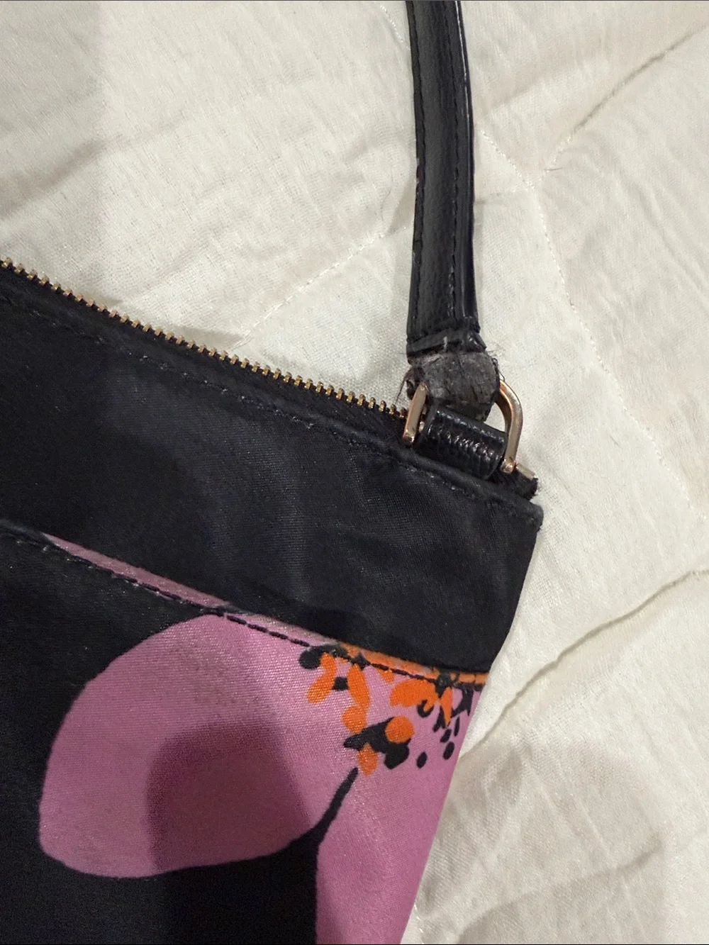 kate spade Black Crossbody Bag with Pink Floral Design